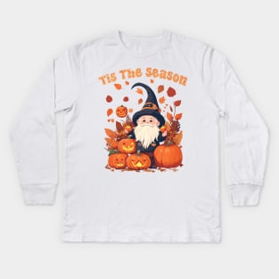 Tis The Season Gnome Latte Pumpkin Spice Leaf Fall Thanksgiving Kids Long Sleeve T-Shirt